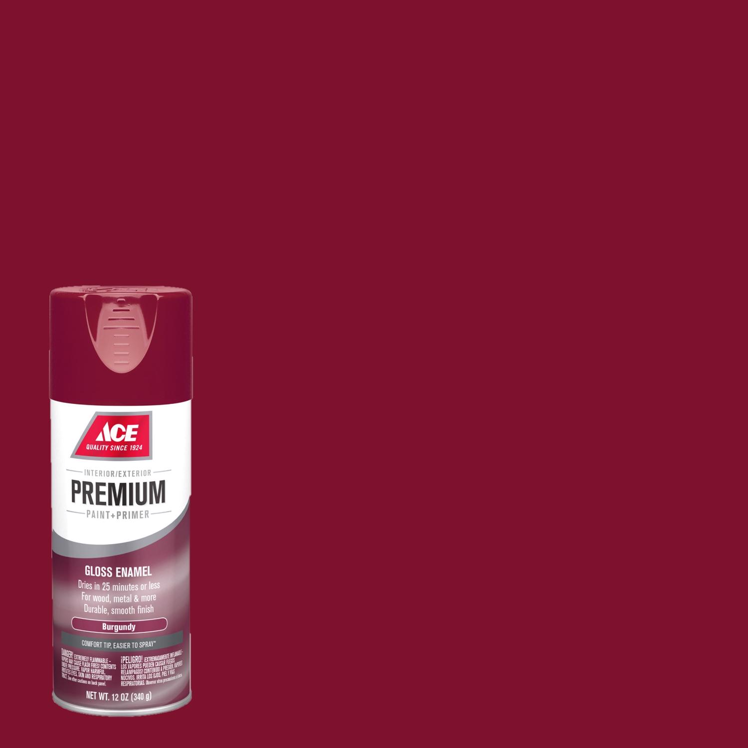 Ace Premium Gloss Burgundy Paint + Primer Enamel Spray 12 oz - Intensery