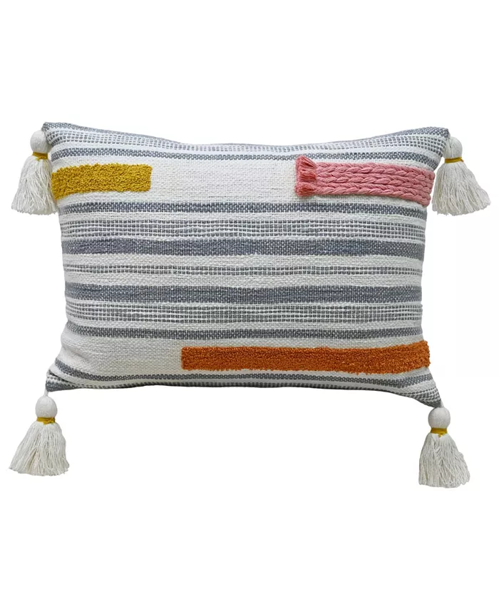 Vibhsa Linden Street Handwoven Embroidery Braid Couching Decorative Pillow， 14'' x 20'' - Intensery