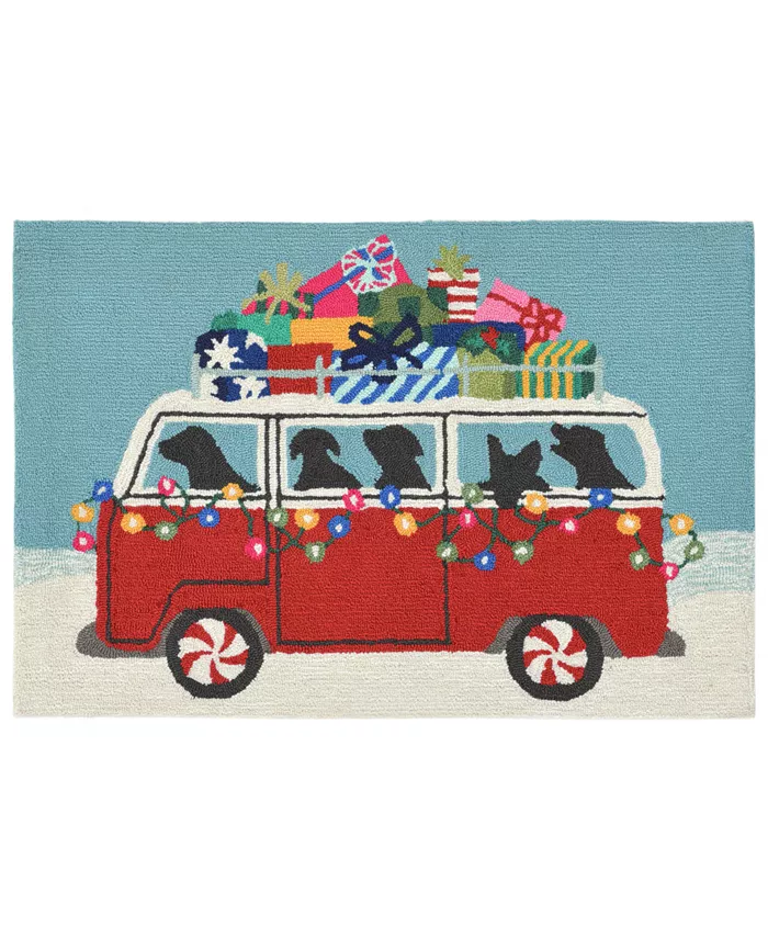 Liora Manne' Liora Manne Front Porch Indoor Outdoor Happy Howlidays Red 2' x 3' Area Rug - Intensery