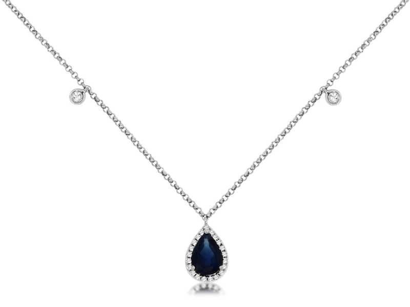 Royal Jewelry 14K White Gold Diamond and Sapphire Necklace - Intensery