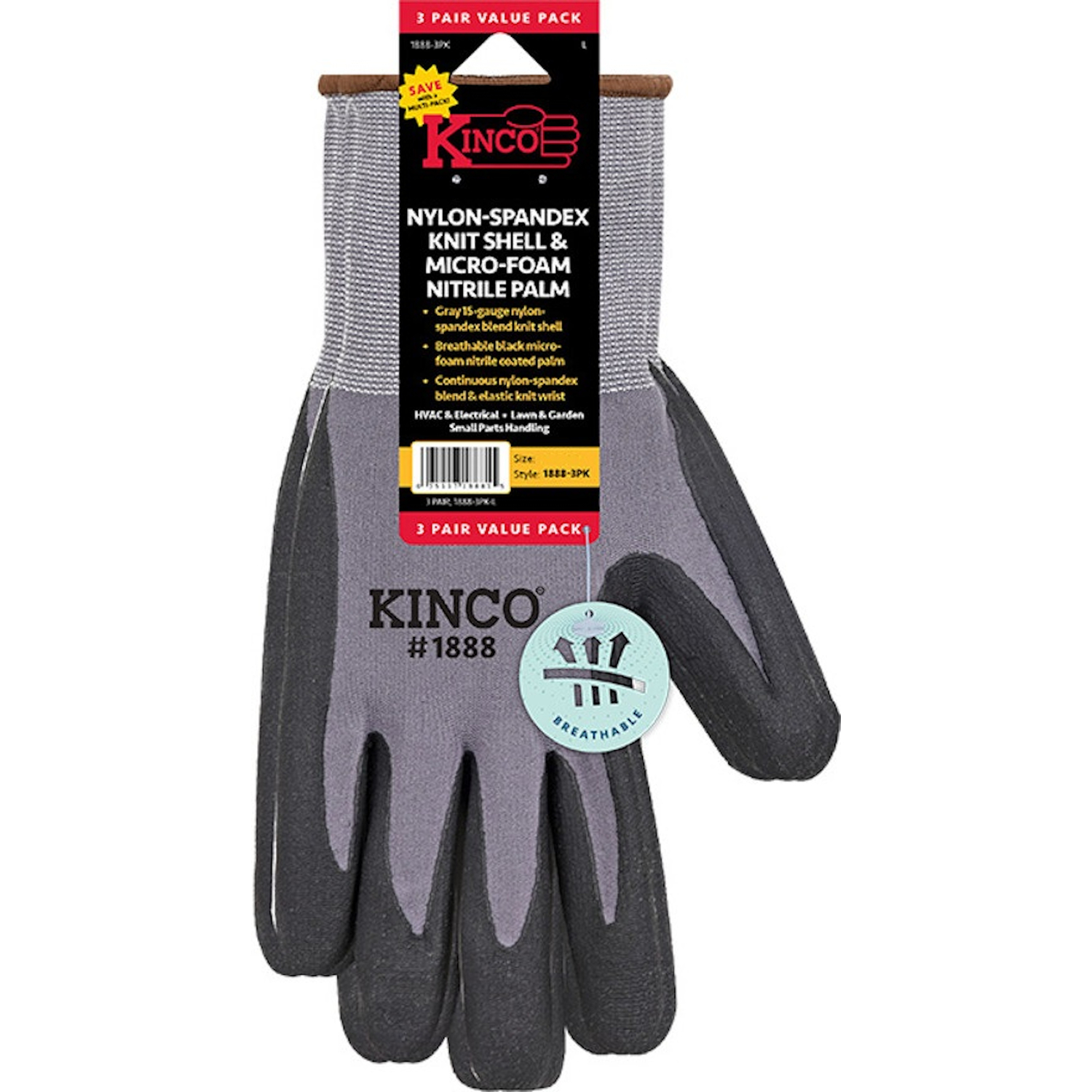 Kinco Men\u0027s Indoor/Outdoor Palm Gloves Gray L 3 pair - Intensery