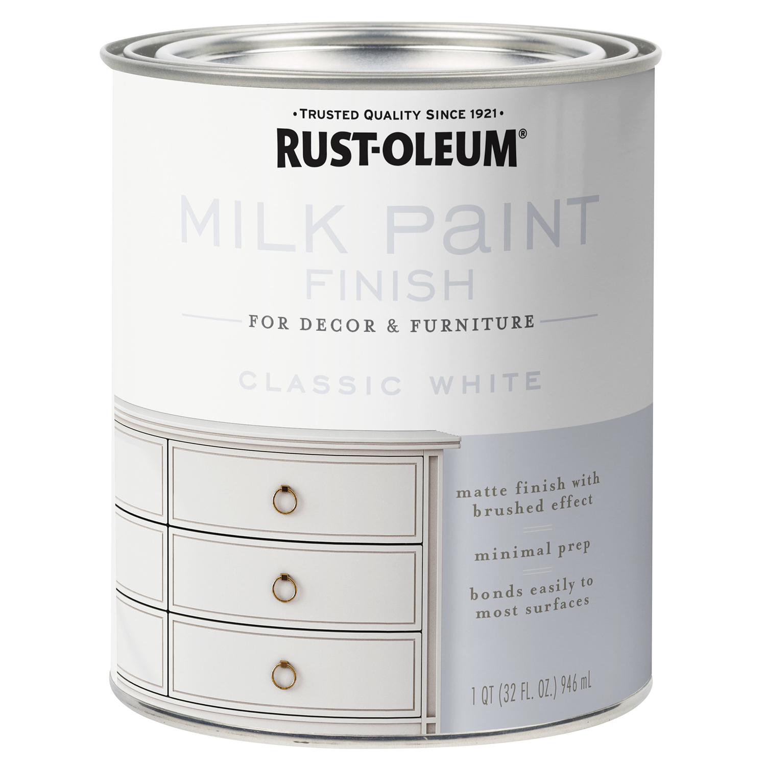 Rust-Oleum Matte Classic White Water-Based Acrylic Milk Paint 1 qt - Intensery