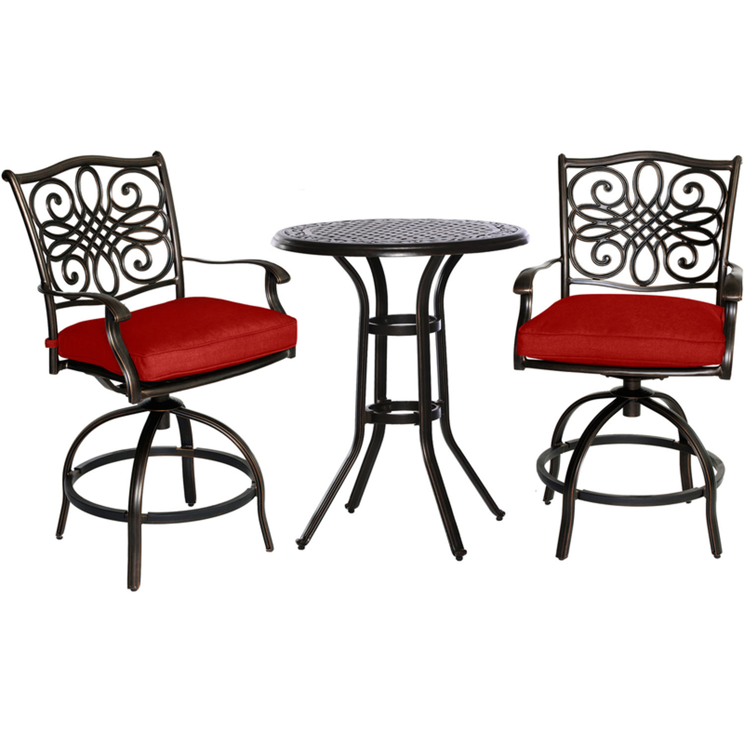 Hanover Traditions 3 pc Bronze Aluminum Traditional High Dining Bistro Set Red - Intensery