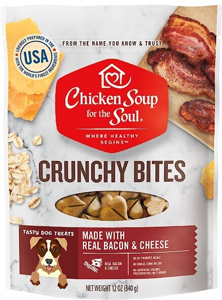 Chicken Soup for the Soul Crunchy Bites Bacon and Cheese Dog Treats， 12-oz bag - Intensery