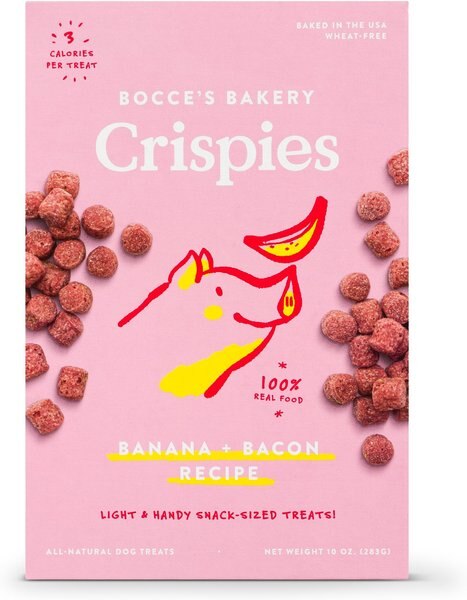 Bocce's Bakery Crispies Banana and Bacon Recipe Dog Treats， 10-oz box - Intensery