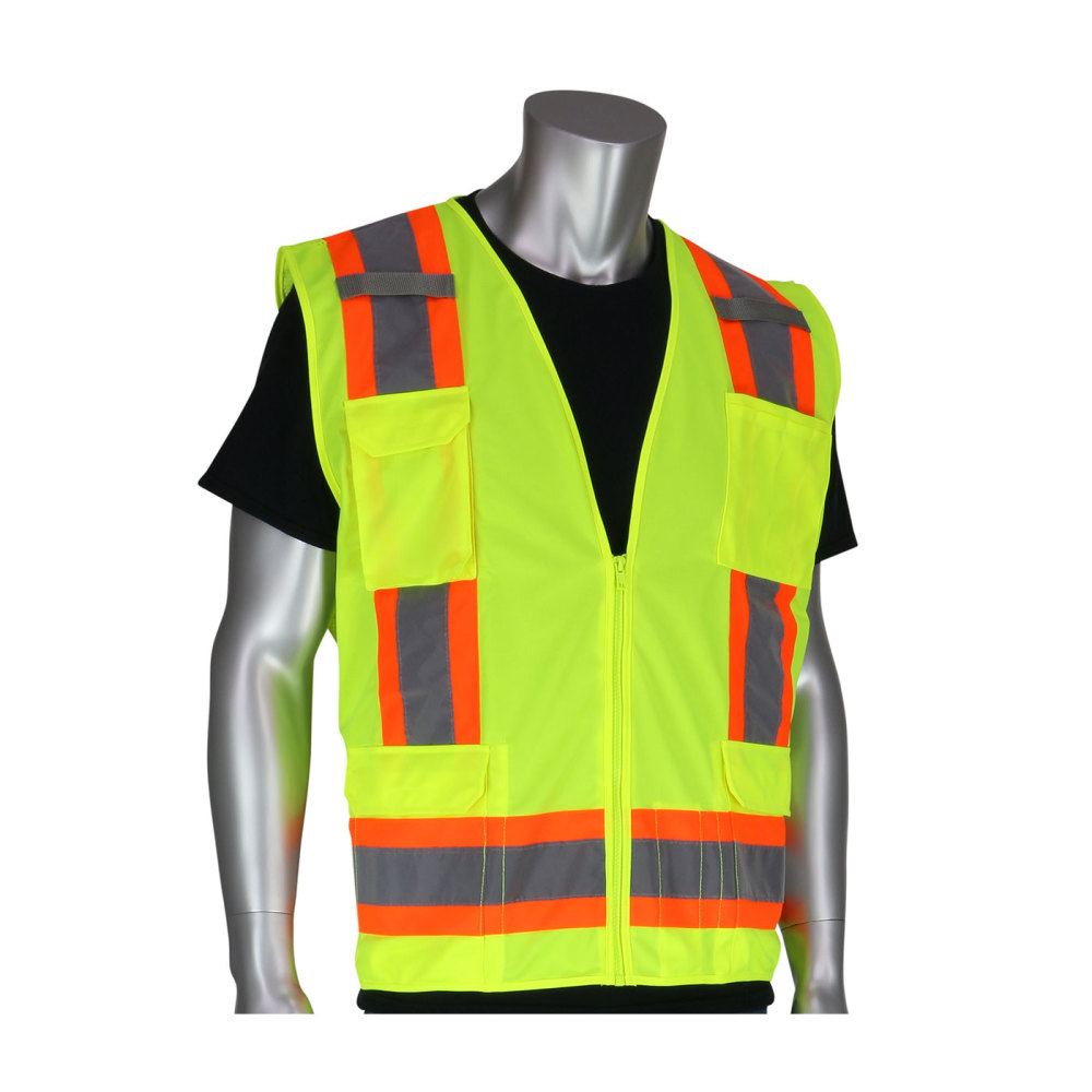 Protective Industrial Products ANSI R2 Two Tone Surveyors Vest Hi Vis Yellow Large - Intensery