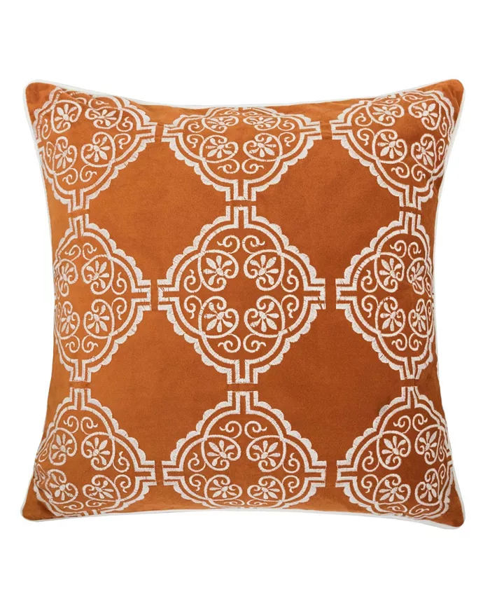 Homey Cozy Anna Embroidery Velvet Square Decorative Throw Pillow - Intensery