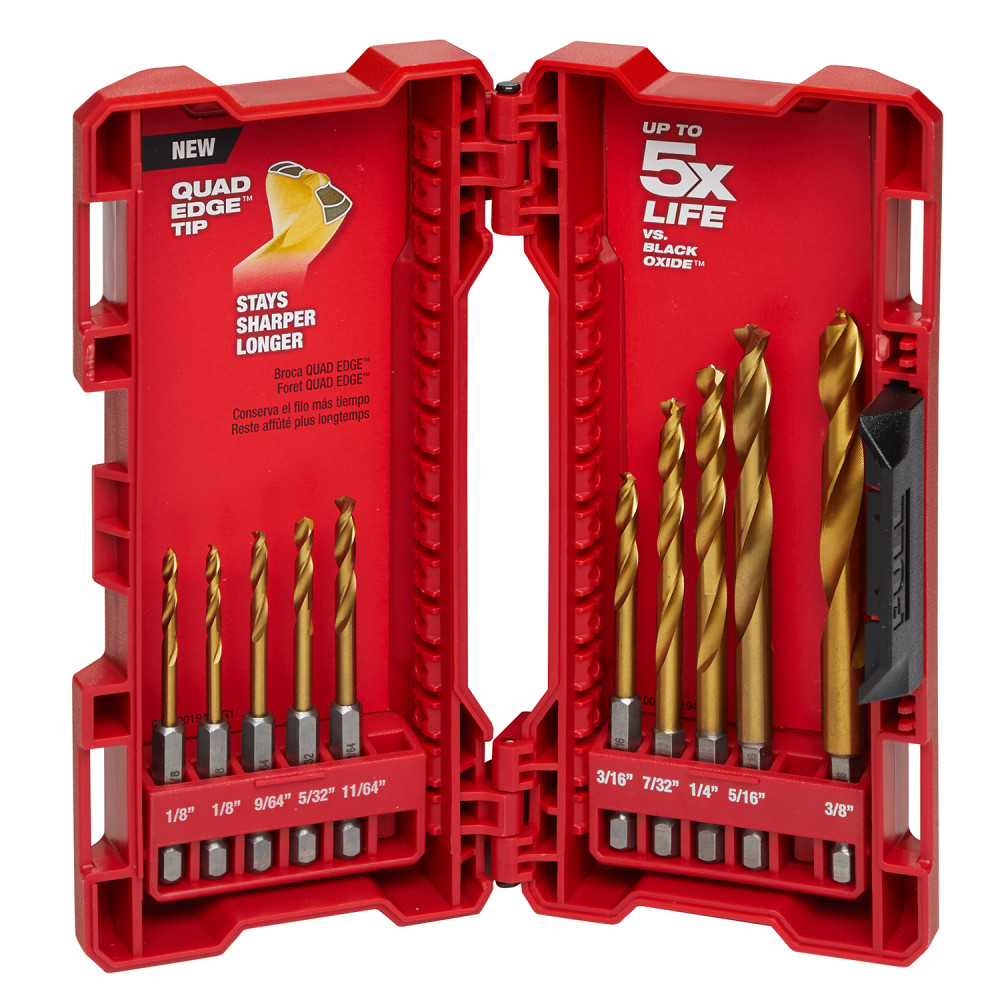 Milwaukee 10-Piece Titanium Nitride SHOCKWAVE Red Helix Drill Bit Kit 48-89-4633 from Milwaukee - Intensery
