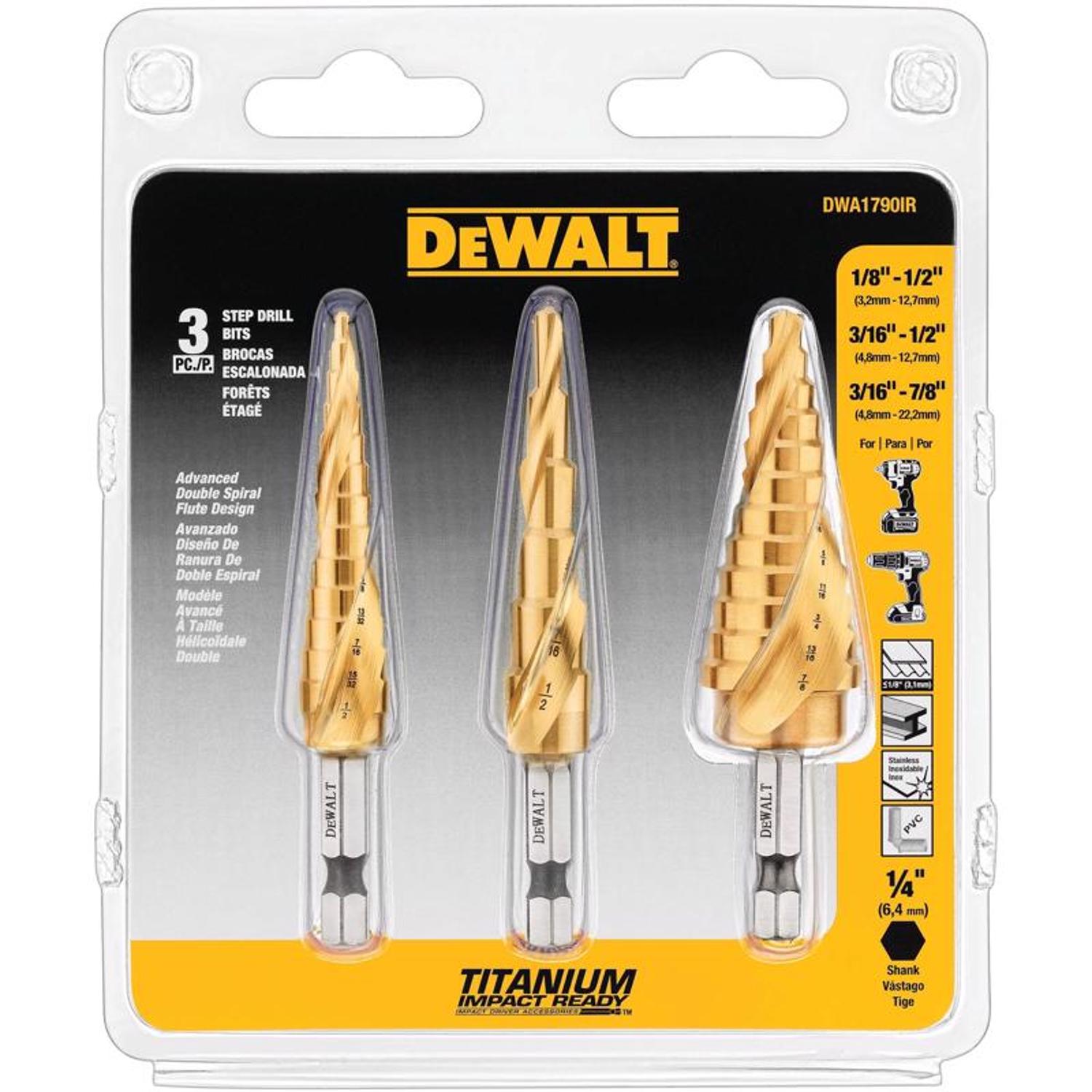 DeWalt Impact Ready Titanium Nitride Coated Step Drill Bit Set 3 pc - Intensery