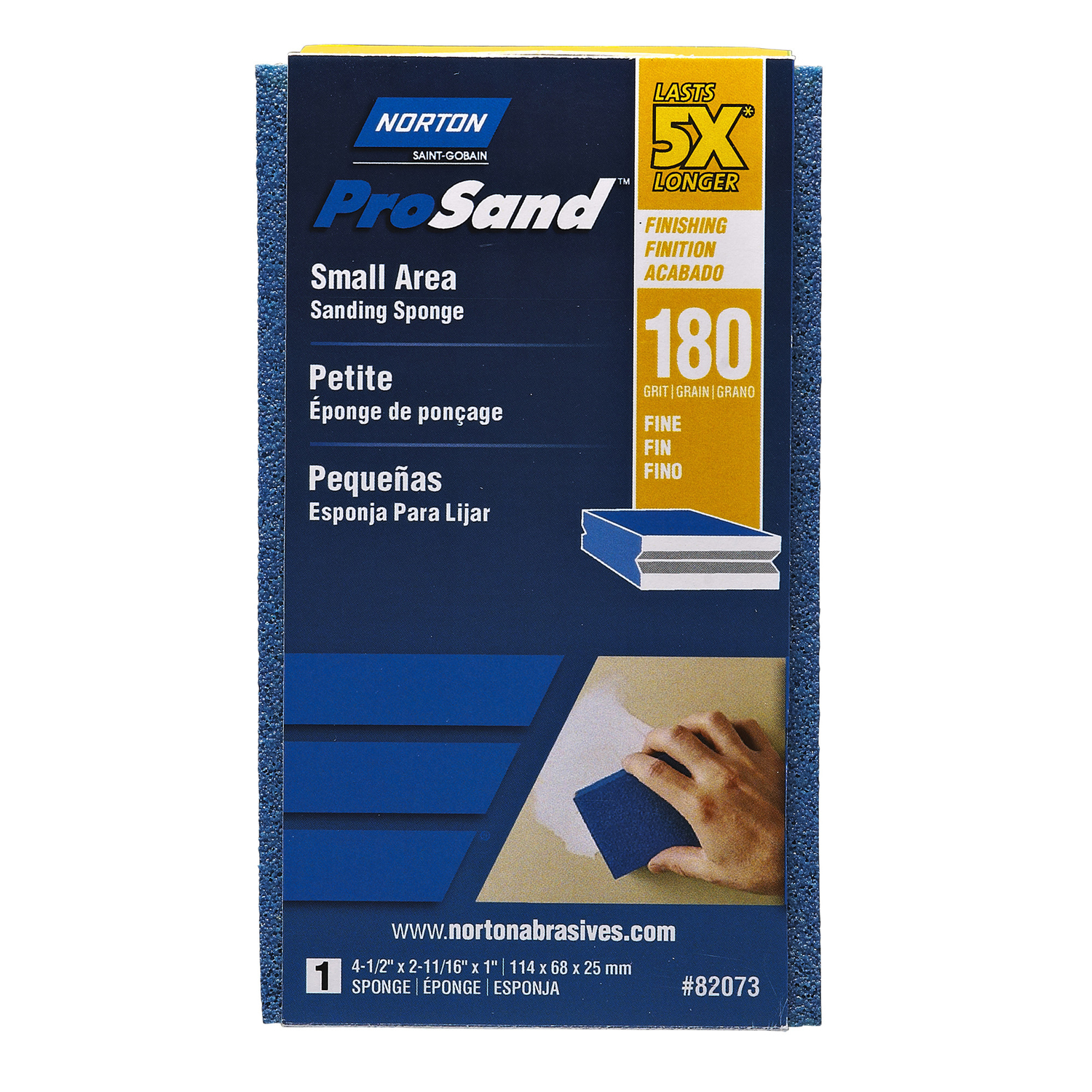 Norton ProSand 4.5 in. L X 2.69 in. W X 1 in. 180 Grit Fine Small Area Sanding Sponge - Intensery