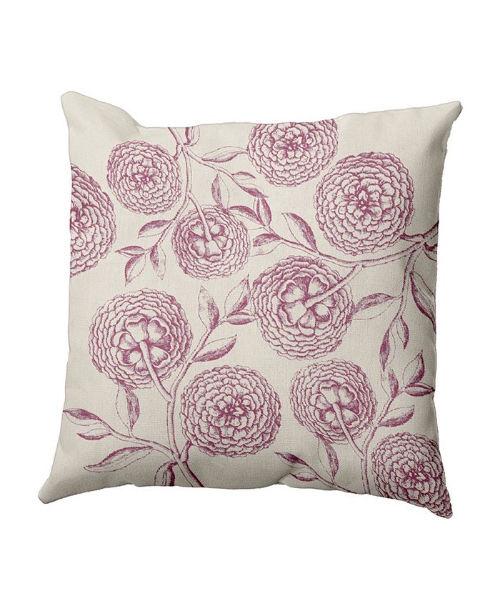 E by Design Antique Flowers 16 Inch Purple and Light Purple Decorative Floral Throw Pillow - Intensery