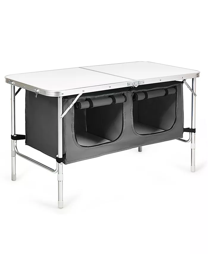 Costway Adjustable Camping Table Aluminum w  Storage Organizer - Intensery