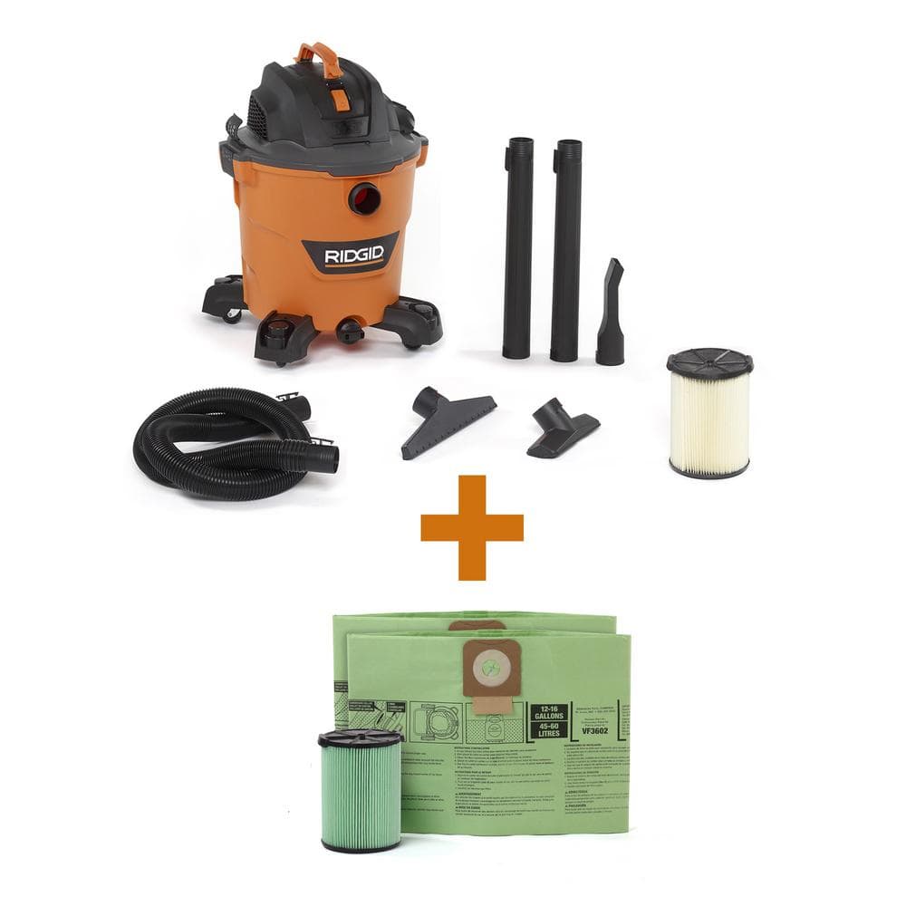 RIDGID 12 Gallon 5.0 Peak HP NXT Wet/Dry Shop Vacuum with Filter, Locking Hose, Accessories, OSHA and HEPA Filtration Kit HD1200E - Intensery