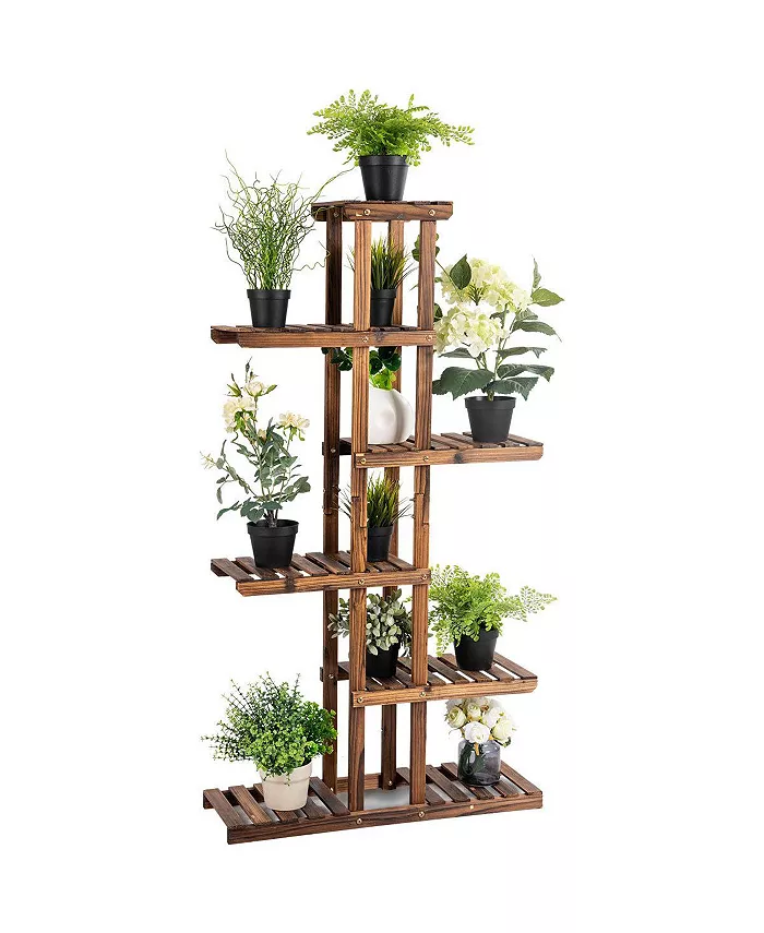 Costway 6 Tier 11 Pots Wooden Plant Flower Display Stand Wood Shelf - Intensery