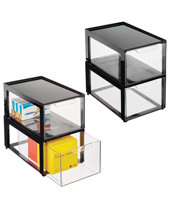 mDesign Plastic Office Storage Stack Organizer with Drawer， 4 Pack - Intensery