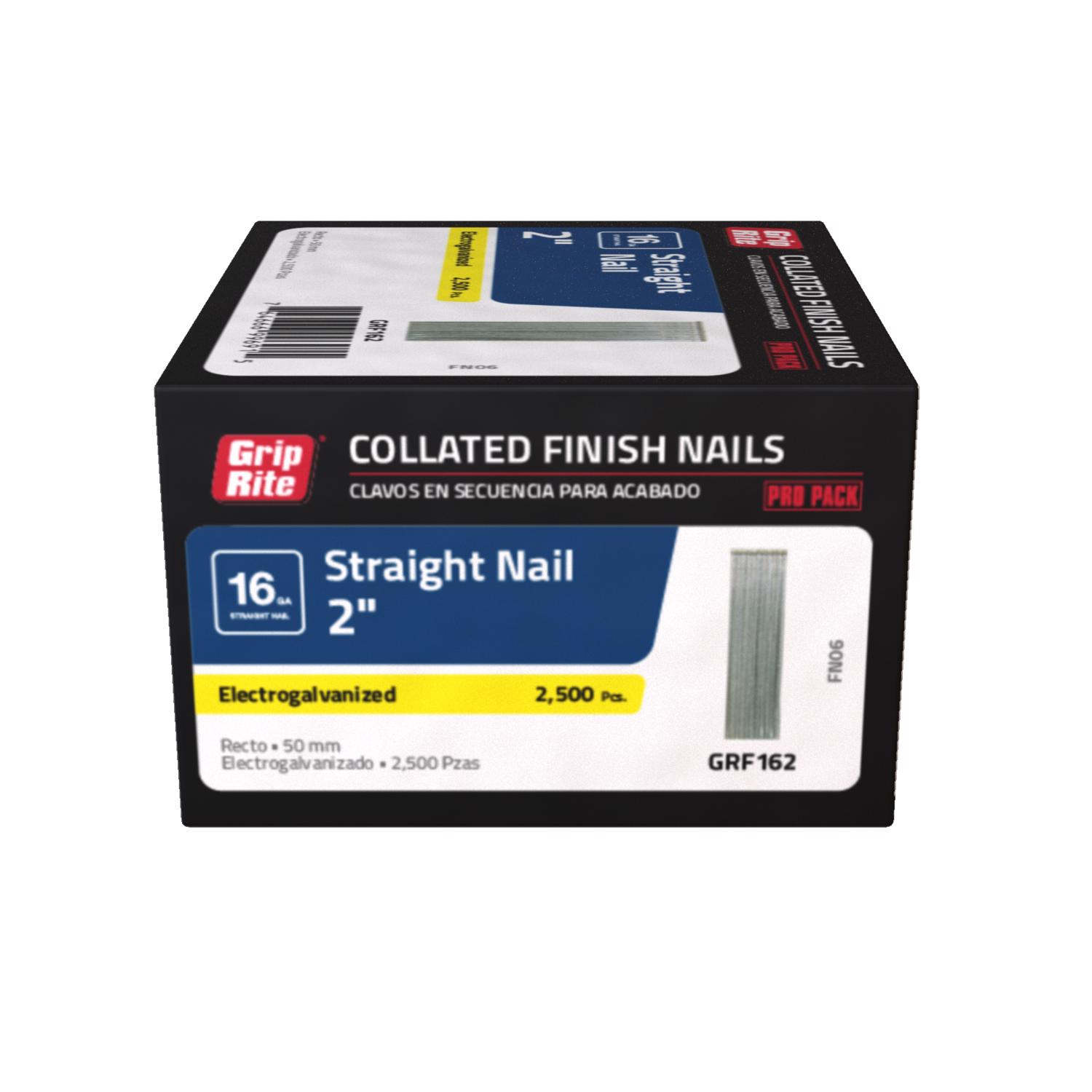 Grip-Rite 2 in. 16 Ga. Straight Strip Electro Galvanized Finish Nails 2500 pk - Intensery