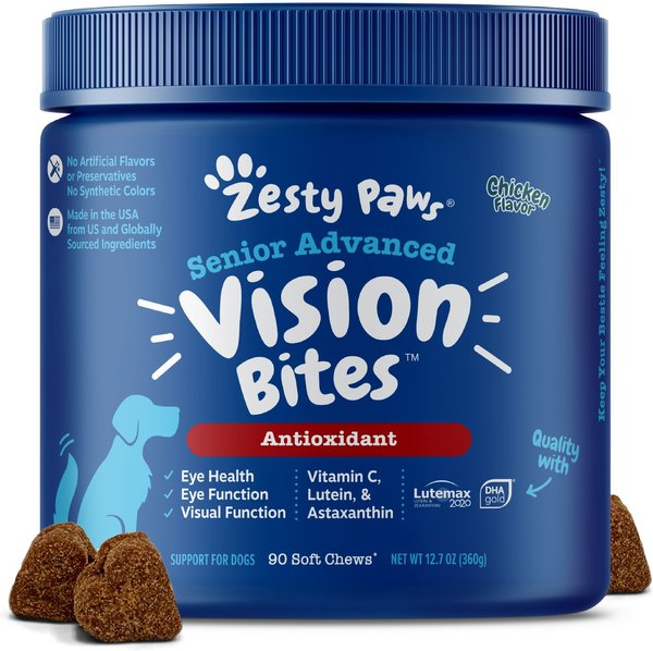 Zesty Paws Advanced Vision Bites Chicken Flavored Soft Chews Vision Supplement for Senior Dogs - Intensery
