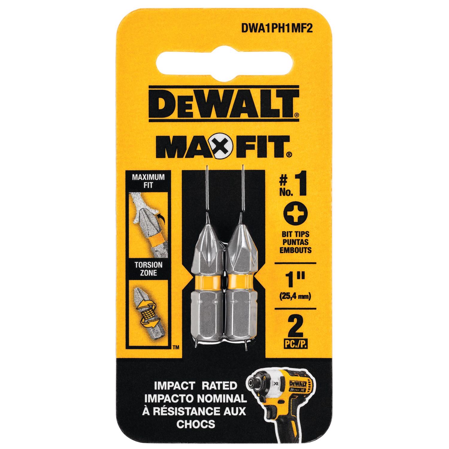 DeWalt Max Fit Phillips #1 X 1 in. L Screwdriver Bit Set Steel 2 pk - Intensery