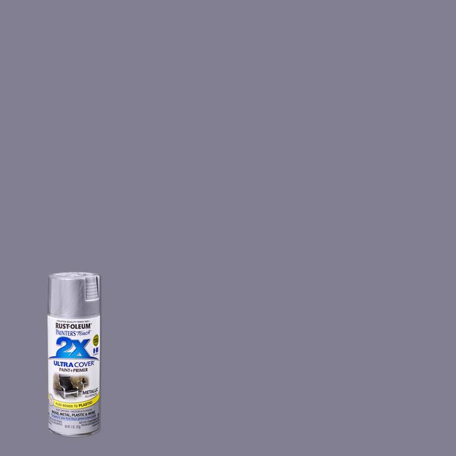 Rust-Oleum Painter\u0027s Touch 2X Ultra Cover Metallic Aluminium Paint+Primer Spray Paint 12 oz - Intensery