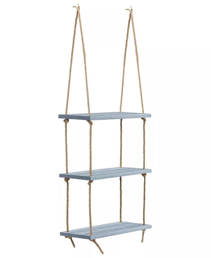 Sorbus 3-Tier Wood Hanging Rope Shelf - Intensery