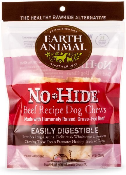 Earth Animal No-Hide Long Lasting Natural Rawhide Alternative Beef Recipe Small Chew Dog Treats， 2 count - Intensery