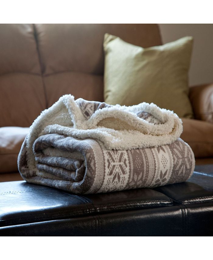 Baldwin Home Fleece Sherpa Snow Flakes Throw Blanket - Intensery