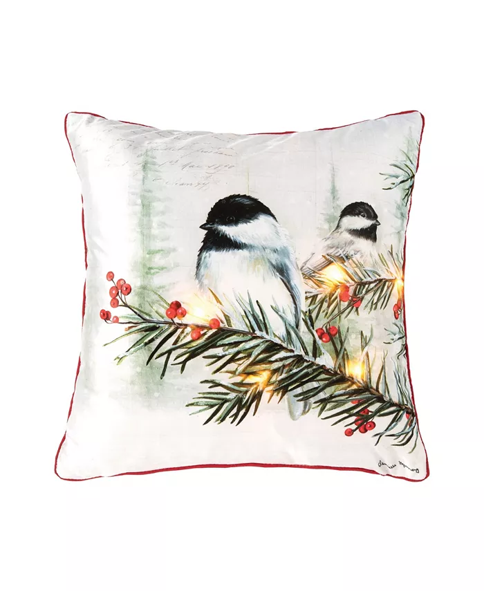CandF Home Holiday Chickadee LED Pillow， 18