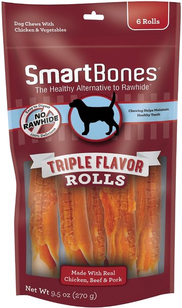 SmartBones Triple Flavor Rolls Dog Treats， 6 count - Intensery