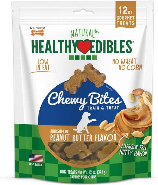 Nylabone Healthy Edibles Chewy Bites Peanut Butter Flavor Dog Training Treats， 12-oz bag - Intensery