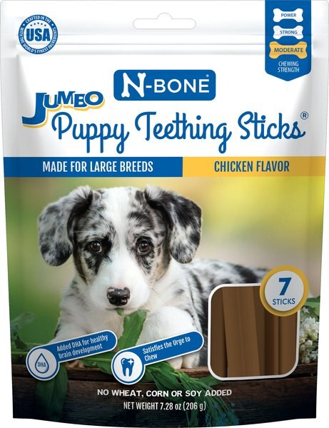 N-Bone Chicken Flavor Puppy Jumbo Teething Sticks Dog Treats， 7.28-oz bag - Intensery