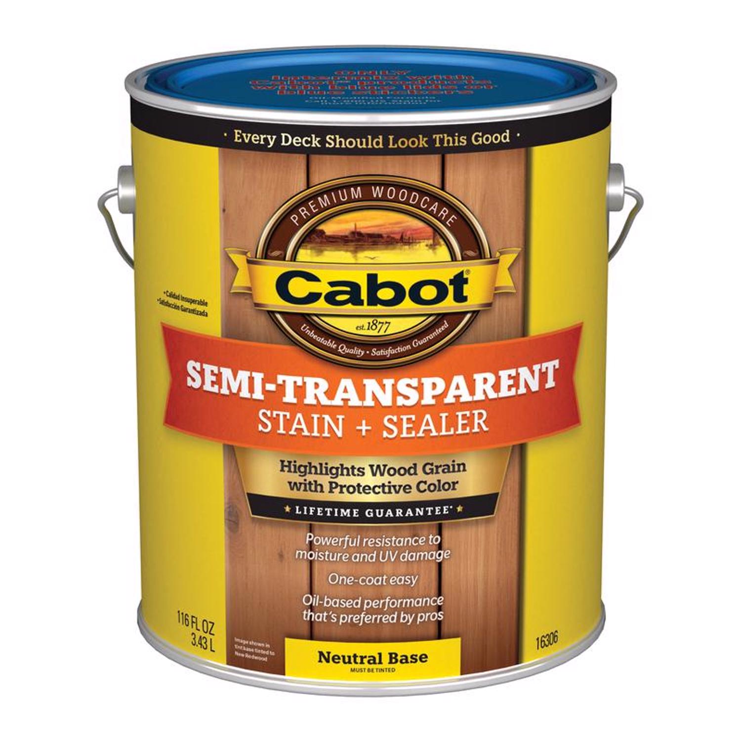 Cabot Semi-Transparent Low VOC Semi-Transparent Tintable Neutral Base Stain and Sealer 1 gal - Intensery