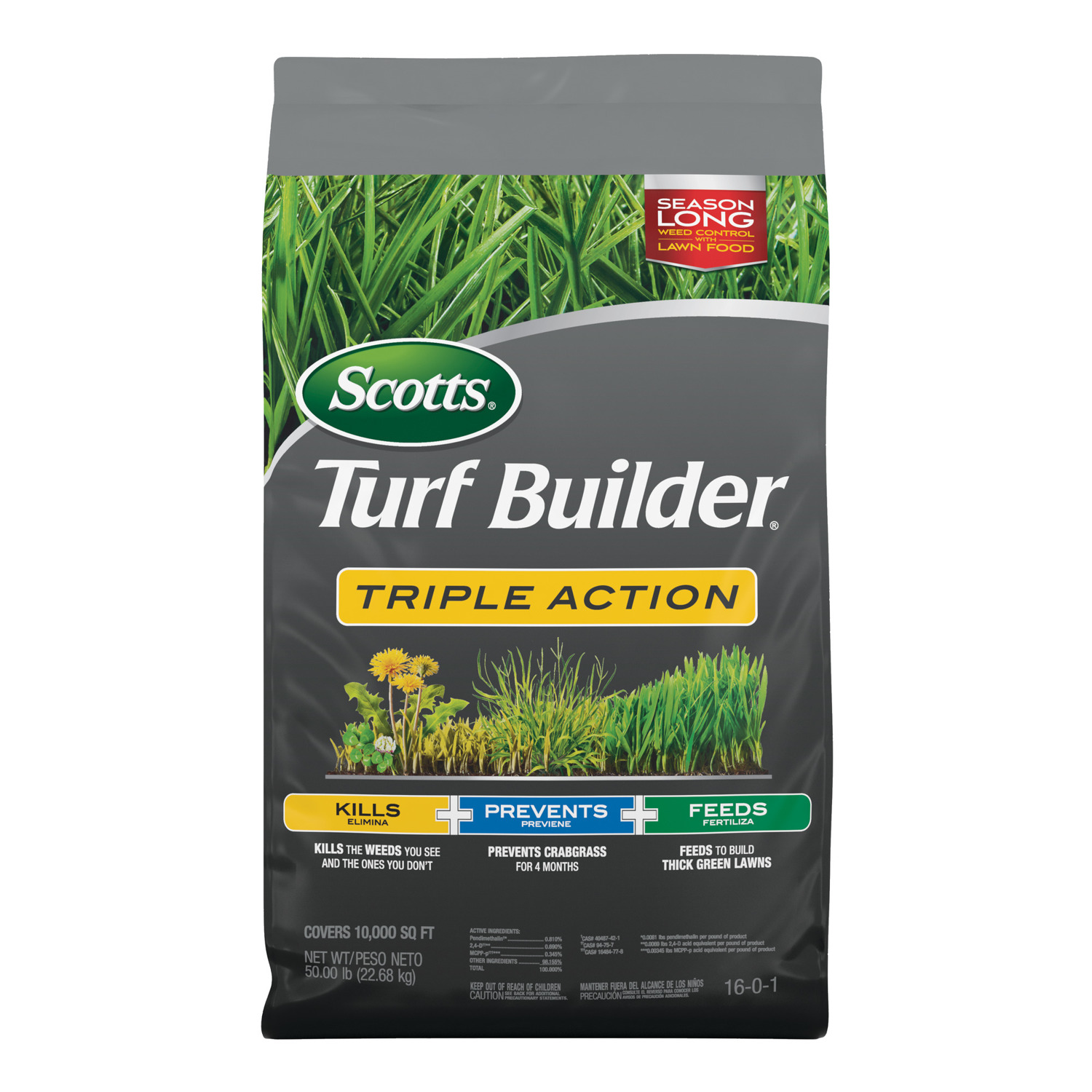 Scotts Turf Builder Triple Action Weed \u0026 Feed Lawn Fertilizer For All Grasses 10000 sq ft - Intensery