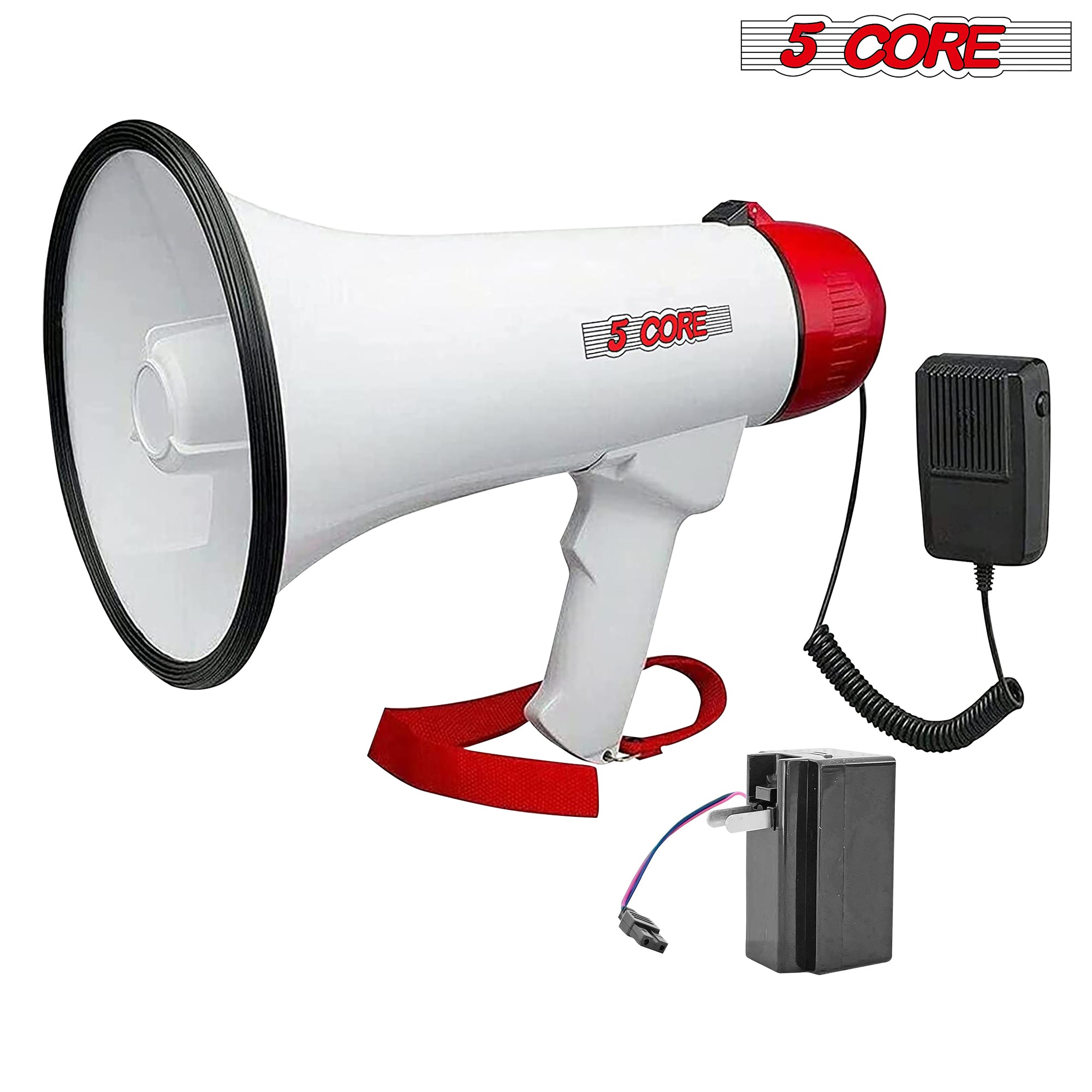 5 Core Megaphone Speaker 40W Portable Bullhorn White Color| Rechargeable, Siren Mode, Recording, Detachable Mic | Perfect for Outdoor Events, Cheerlea - Intensery