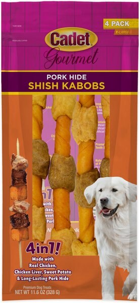 Cadet Gourmet Pork Hide Shish Kabob Dog Treats， X-Large， 10-in， 4 count - Intensery