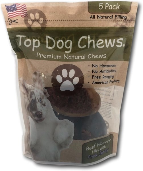 Top Dog Chews Pork Jerky Filled Cow Hooves Dog Treat - Intensery