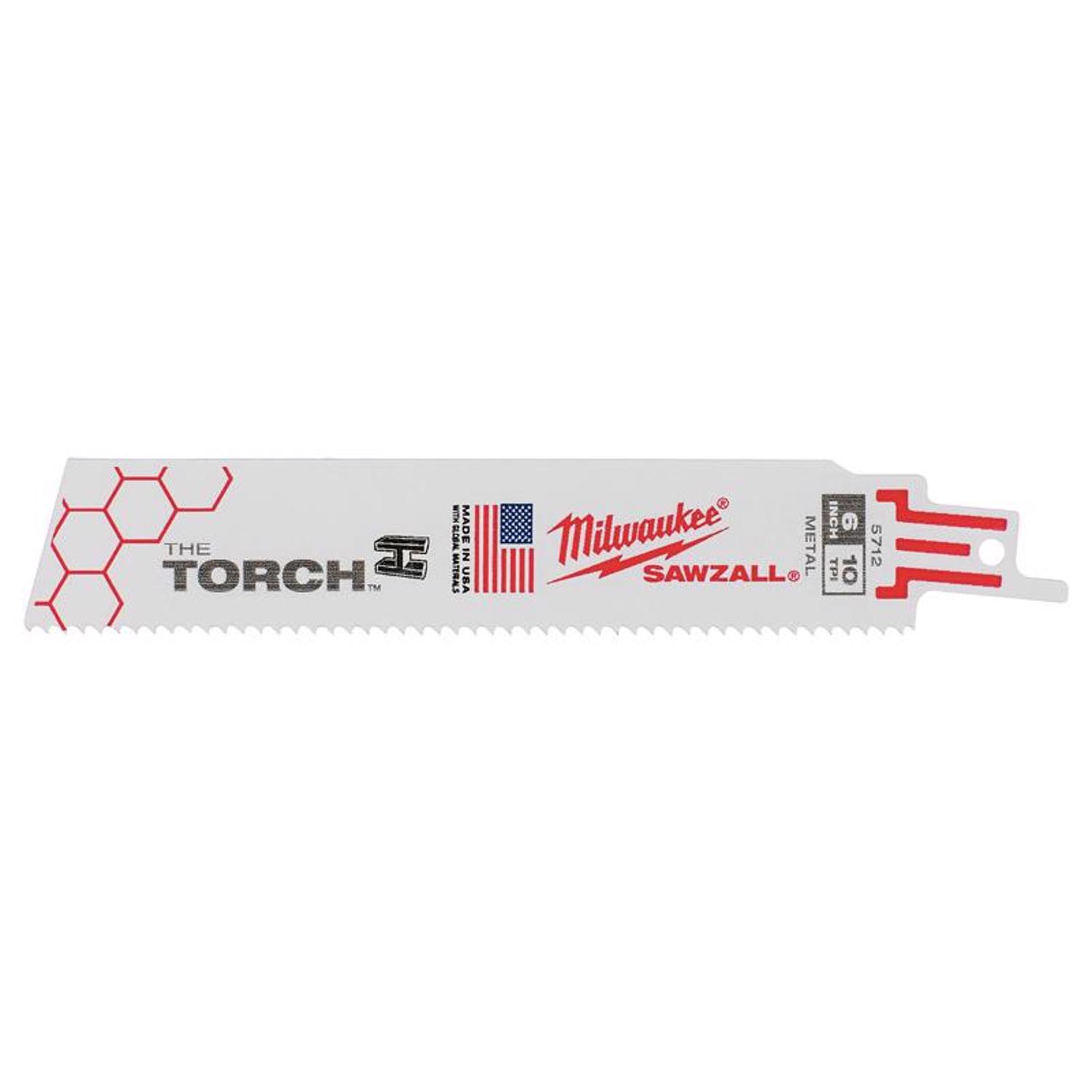 Milwaukee The Torch 6 in. Bi-Metal Reciprocating Saw Blade 10 TPI 5 pk - Intensery
