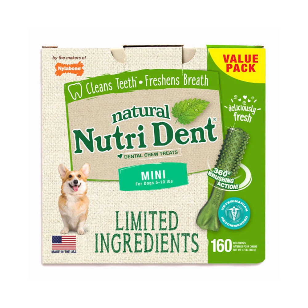 Nylabone Nutri Dent Limited Ingredient Dental Chews Fresh Breath Mini 160 count - Nylabone NTD440T160P - Intensery