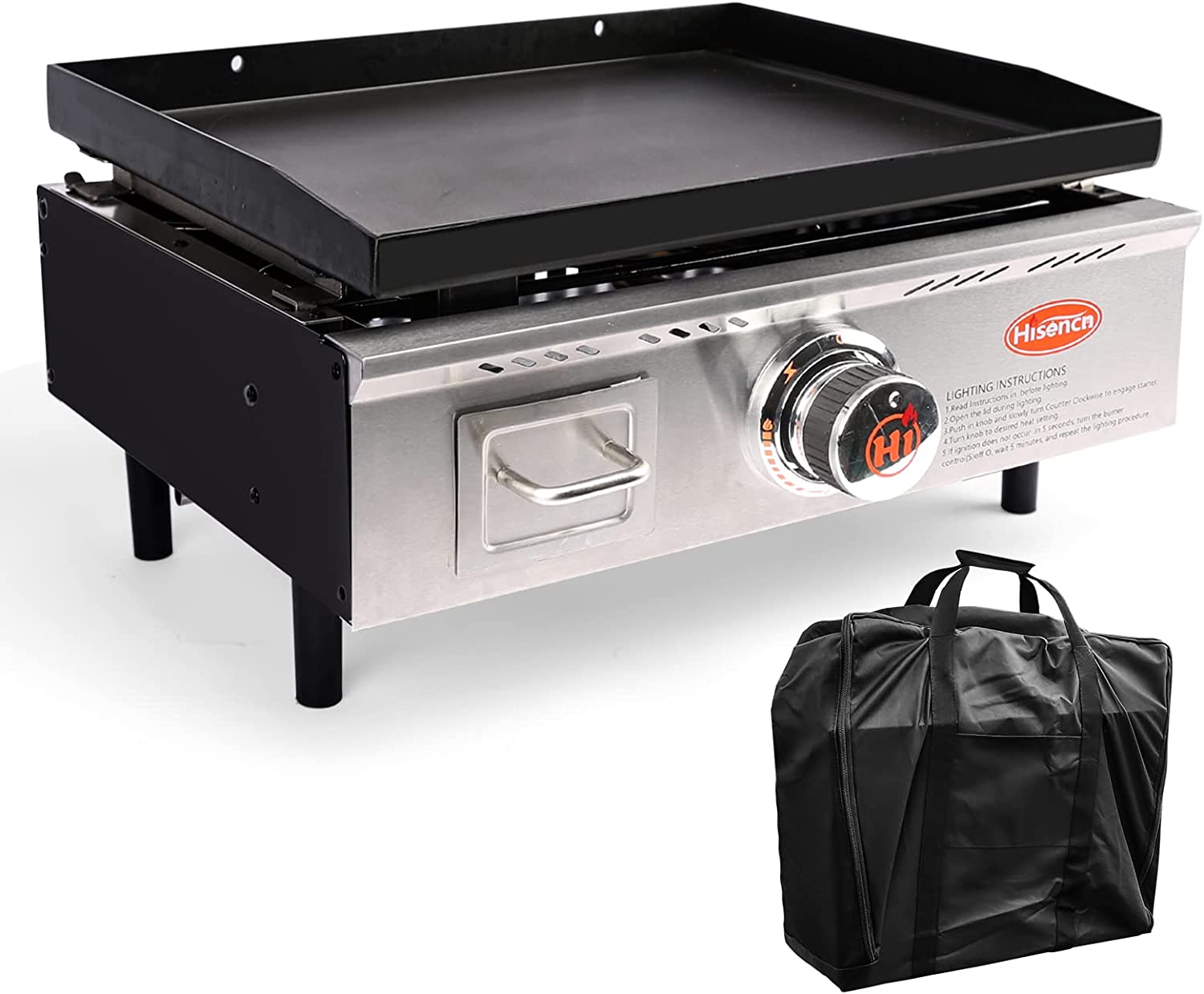 17 inch Portable Flat Top BBQ Grill Griddle Non-Stick for Outdoor, Tabletop, Countertop, Kitchen, Tailgating etc, Kit with Grill Cover - Intensery