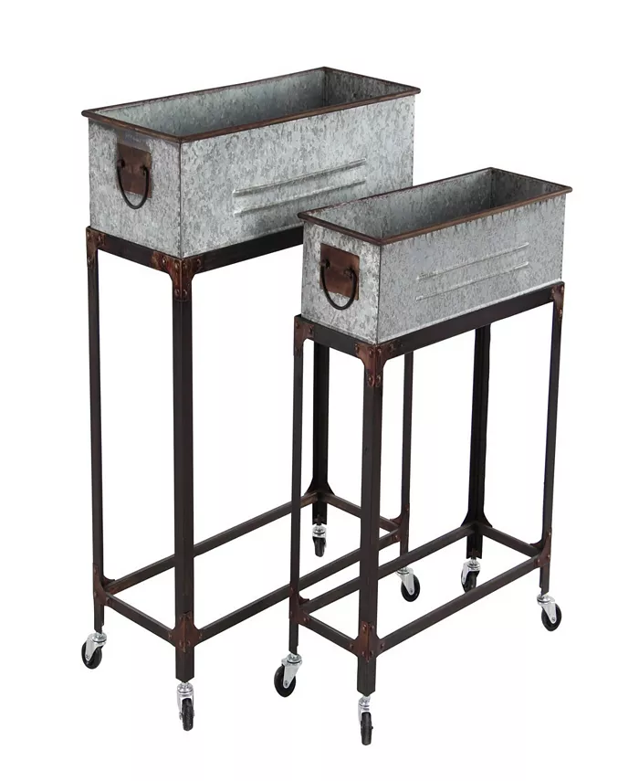 Rosemary Lane Set of 2 Farmhouse Rectangular Gray Rolling Planters - Intensery