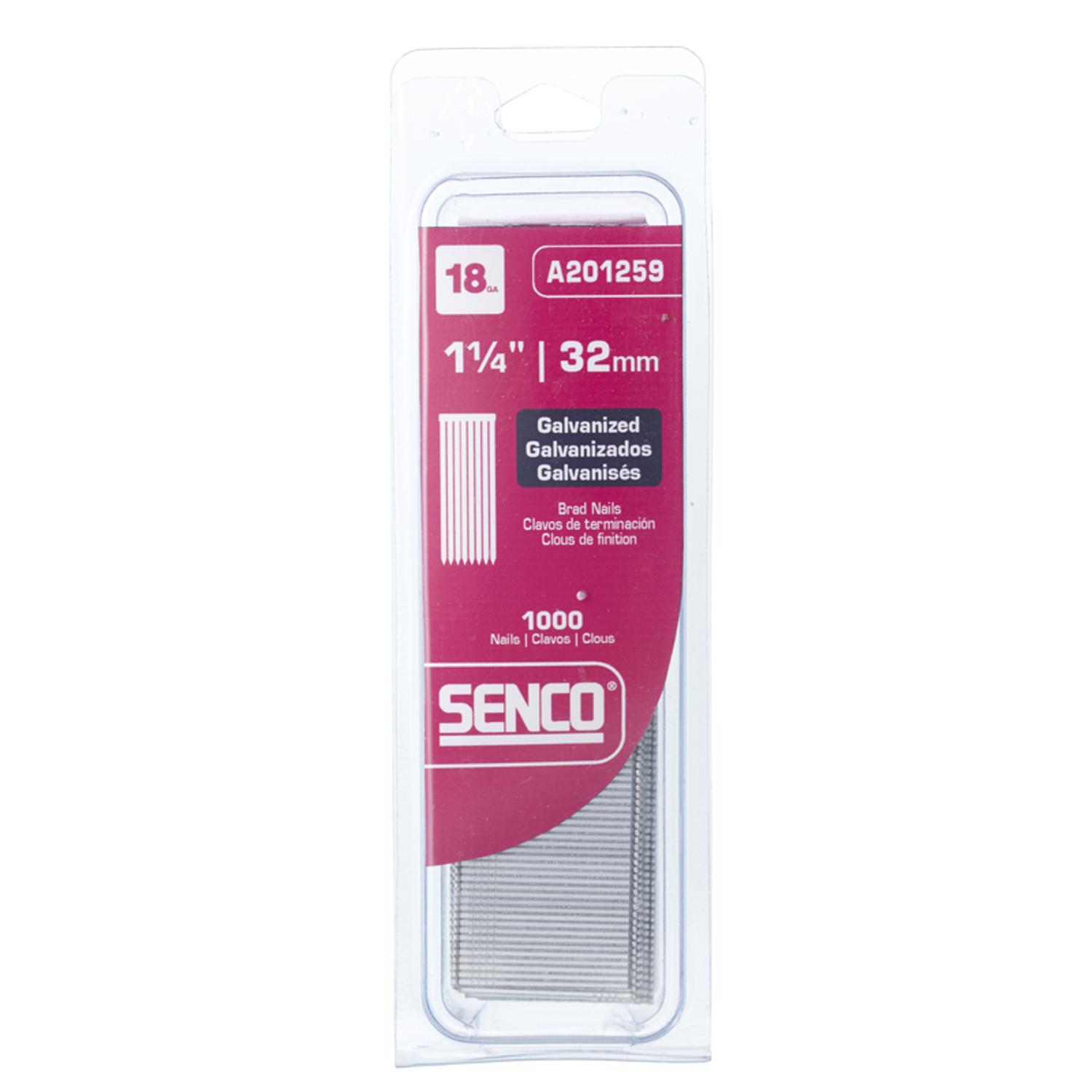 Senco 1-1/4 in. 18 Ga. Straight Strip Galvanized Brad Nails 1，000 pk - Intensery