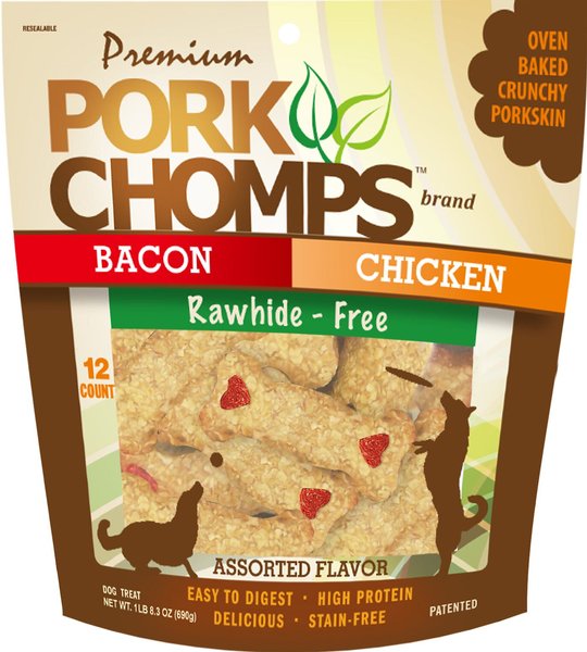 Premium Pork Chomps Assorted Flavors Crunchy Bone Dog Treats - Intensery