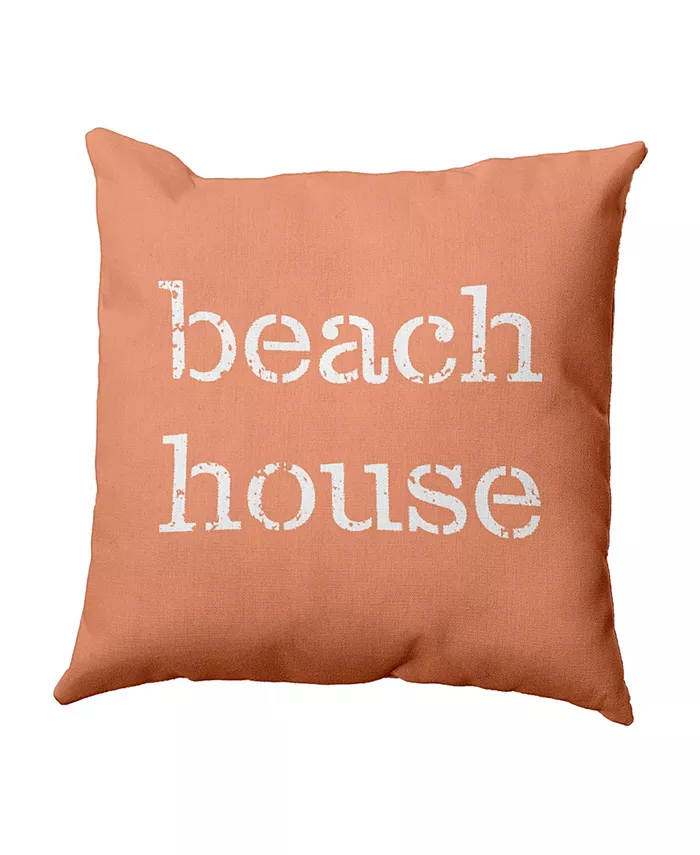 E by Design Beach House  16 Inch Coral Decorative Word Print Throw Pillow - Intensery