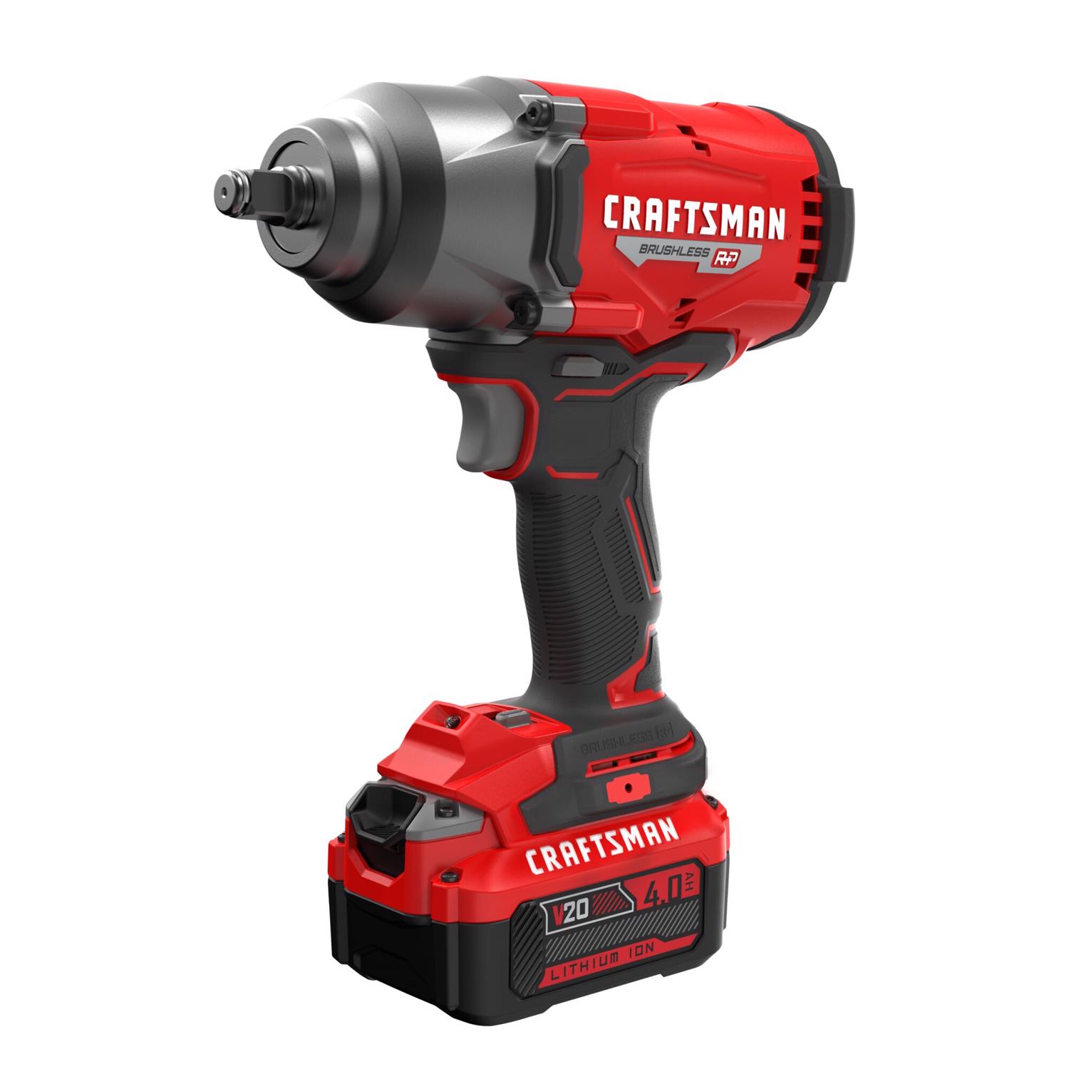 Craftsman 20 V 1/2 in. Cordless Brushless Impact Wrench w/Hog Ring Kit (Battery \u0026 Charger) - Intensery