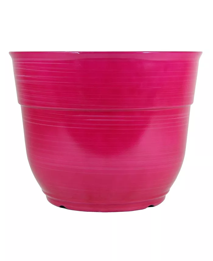 Garden Elements Glazed Brushed Happy Large Plastic Planter Bright Pink 15 Inch - Intensery