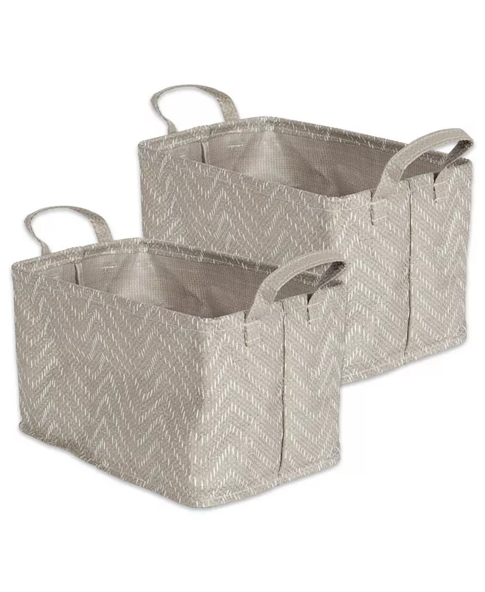 Design Imports Polyethylene Coated Woven Paper Laundry Bin Tribal Chevron Stone Rectangle Small Set of 2 - Intensery