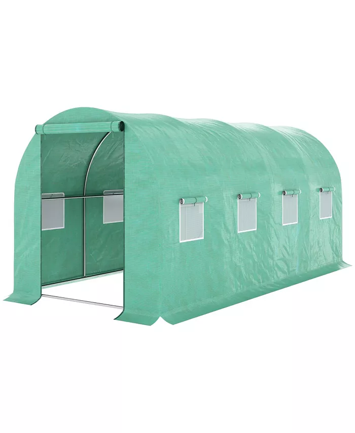 Outsunny Extra Large 15' x 7' Greenhouse， Hot House， Zipper Door， Window， Green - Intensery