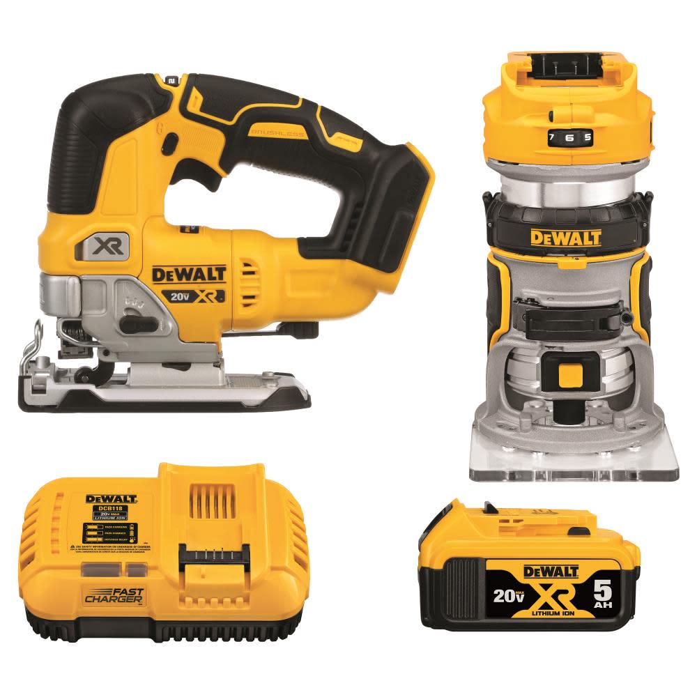 DEWALT 20V MAX XR 2 Tool Woodworking Kit Router and Jig Saw DCK201P1 from DEWALT - Intensery