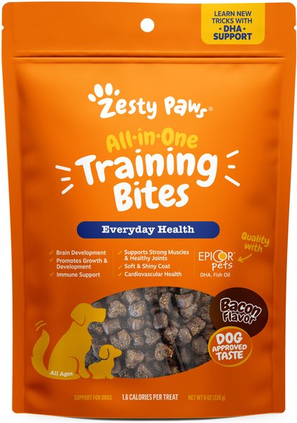 Zesty Paws All-in-One Bacon Flavored Soft and Chewy Training Bites Dog Treats - Intensery