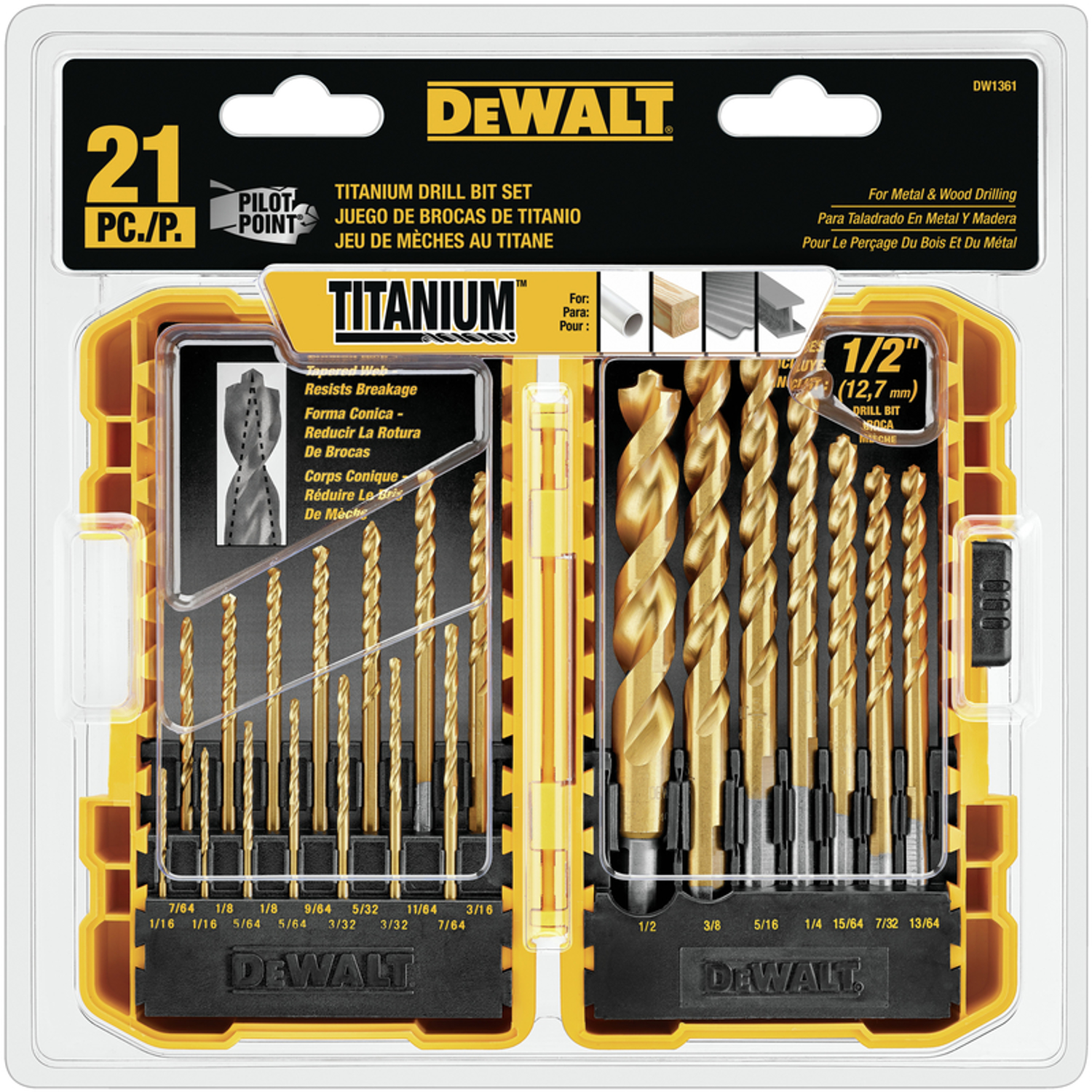 DeWalt Titanium Pilot Point Drill Bit Set 21 pc - Intensery