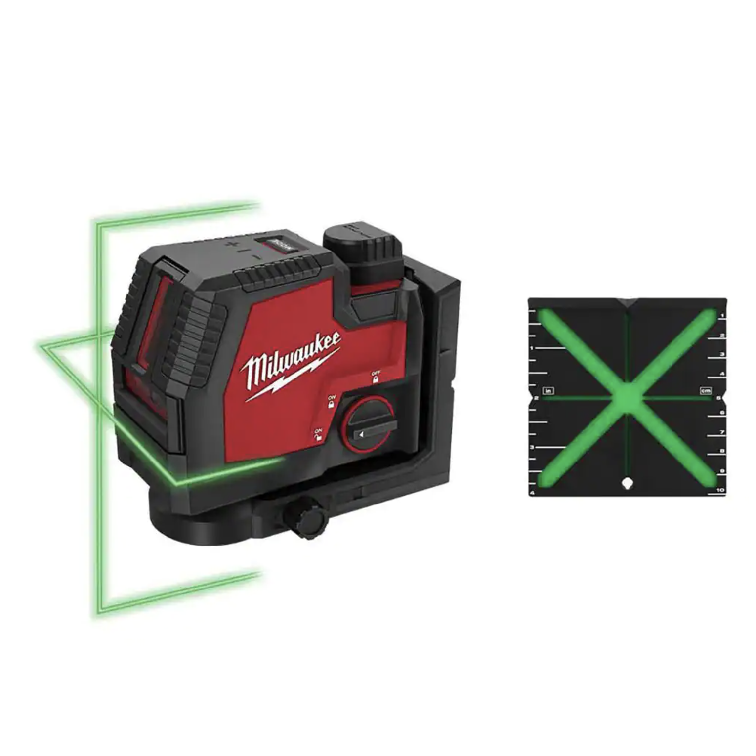 Milwaukee 100 ft. REDLITHIUM Lithium-Ion USB Green Rechargeable Cross Line Laser Level with Charger and Alignment Target (3521-21-48-35-1111) - Intensery